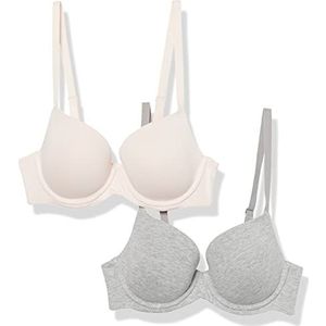 Amazon Essentials Katoenen beha met volledige bedekking, set van 2 stuks, grijs heather/parel, 34D