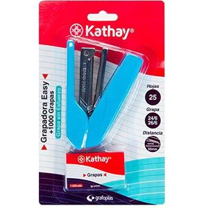 Kathay 86000330 Easy nietmachine met 1000 nietjes 24/6 26/6, tot 25 vellen, willekeurige kleuren: zwart, hemelsblauw, rood, groen