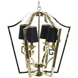 DRW plafondlamp van staal met 4 lampenkappen in goud en zwart 55 x 55 x 63 cm