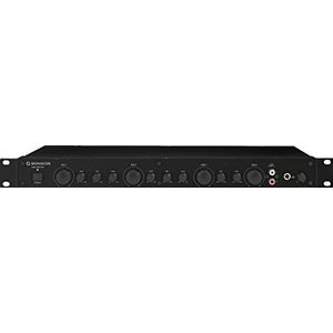 MONACOR VMX-440/SW 4-kanaals microfoon Line-Mixer voor de inbouw van rack, micro-versterker met 2 stereo lijningangen en 2 symmetrische microfooningangen, in zwart 202530
