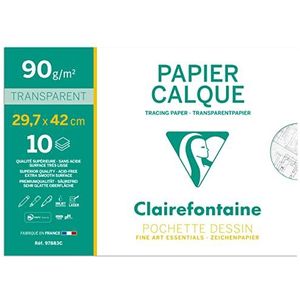 Clairefontaine - Ref 97883C - Traceerpapier (10 vellen) - A3-formaat, 90/95g, hoge transparantie, glad oppervlak, zuurvrij, afdrukbaar - Geschikt voor inkt, marker en potlood