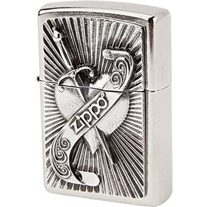 Zippo Heren 207 Heart with Sword Embleem aansteker, zilver, One Size