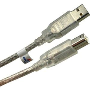 USB 2.0 kabel A/stekker - B/stekker, 5 m, dubbel afgeschermd, zilver/transparant