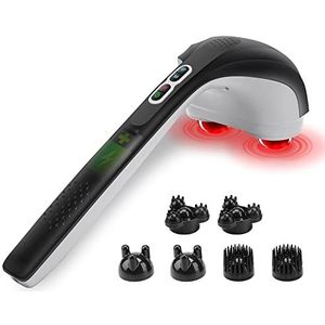 Snailax draadloze massager met warmtefunctie, percussie handheld massager met 3 sets van dubbele vervangende koppen, oplaadbare handheld massager voor nek, rug, schouder pijnverlichting
