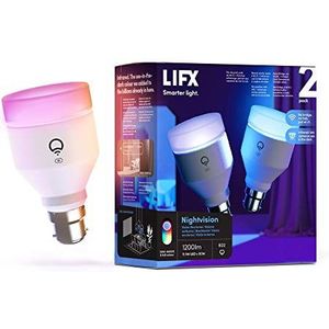 LIFX Nightvision A60 1200 lumen [B22 bajonetdop], full colour met infrarood, Wi-Fi Smart LED-lamp, geen brug nodig, werkt met Alexa, Hey Google, HomeKit en Siri