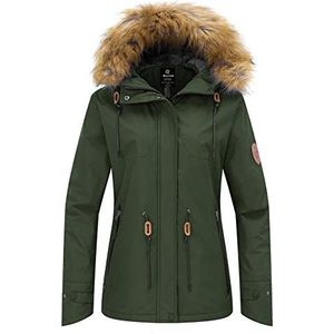 Wantdo Dames Windjas Capuchon Fleece Waterdicht Leger Groen Large