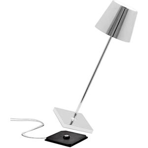 Zafferano Poldina Pro Draadloze LED Tafellamp Oplaadbaar, Touch-Dimmer, Lange Levensdruu, met USB-Multi-Oplader (EU,VK,VS) H38cm Aluminium behuizing met glanzende galvanische afwerking - Zilver