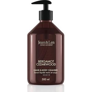 Jean & Len Hand & Body Cleanser Bergamot & Cedarwood, for a fragrant cleansing experience, body and hand soap in a high-quality bottle, refreshing Mediterranean fragrance, vegan, 500 ml