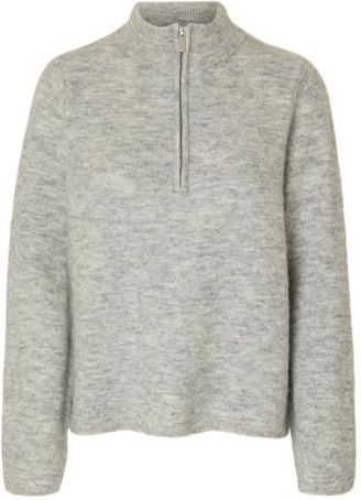 SELECTED FEMME Slflulu Ls Knit Half Zip Noos, lichtgrijs gem., M