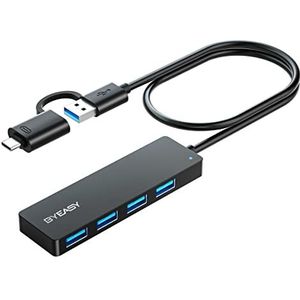 USB HUB, BYEASY USB C Hub naar USB 3.0 HUB met 4 poorten en 2 ft kabel, ultradunne draagbare USB-splitter voor MacBook, Mac Pro/Mini, iMac, PS4, Surface Pro, XPS, PC, flashdrive, Samsung More, zwart
