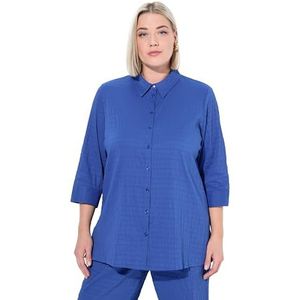 Ulla Popken Dames grote maten grote maten plus size blouse, bubbelkwaliteit, hemdkraag, 3/4-mouw, kobaltblauw, 42-44 Grote maten