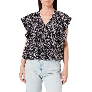 Sidona Damesblouse met korte mouwen 10130396, zwart meerkleurig, S, Zwart meerkleurig., S