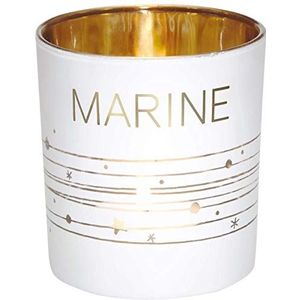 Draeger Paris theelichthouder Marine, glas wit en goud, H8 x L 7,5 cm