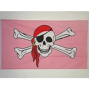 Roze Piratenvlag Rode Bandana Vlag 150x90 cm - Piratenvlag 90 x 150 cm - Banner 3x5 ft Hoge kwaliteit - AZ FLAG