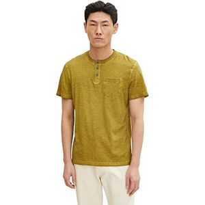 TOM TAILOR Uomini Henley T-shirt in washed-look 1030059, 27505 - Wooden Moss Green, XS