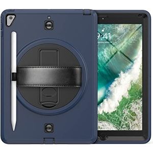 9,7 inch hoes voor iPad 6e / 5e generatie/iPad Air 2 / iPad Pro 9,7, stootvaste hoes met draaibare standaard polsriem, penhouder, zwart + marineblauw