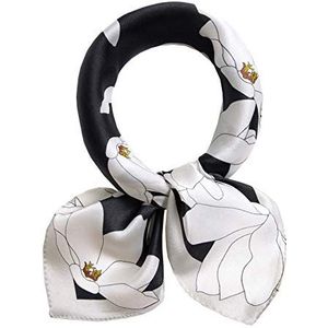 ANDANTINO 100% echte moerbeizijde sjaal -53 x 53 cm - lichtgewicht halsdoek - dames heren kleine vierkante digitale bedrukte sjaals van, Zwart-wit Bloem, M