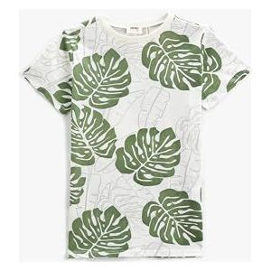 Koton Boys's Palm Printed Short Sleeve Crew Neck T-Shirt, kaki design (05v), 4-5 Jaar