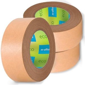 m-office Papiertape, kraftpapier, plakband voor kartonnen verpakkingen, verzending, verhuizingen en knutselwerk, verpakkingstape, bruin kraftpapier plakband (3 stuks, 72 mm x 80 m)