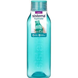 Sistema vierkante waterfles | 725 ml | BPA-vrije waterfles | goed sluitende deksel | gemakkelijk vast te pakken zijkanten | willekeurig, verschillende kleuren