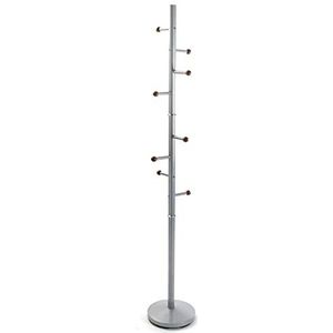 Versa Ruan Minimalistische stijl kapstok, met 9 haken of hangers voor kleding of tassen voor in de gang, Afmetingen (H x B x H) 173 x 28 x 28 cm, Metaal, Kleur Zilver