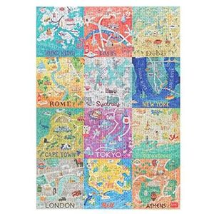 Legami Puzzel met 1000 stukjes, 48 x 68 cm, thema Cities, bordspel, matte afwerking, ook op de achterkant, inclusief handleiding en stoffen zak, PUZ0006