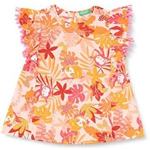 United Colors of Benetton Shirt voor meisjes en meisjes, Oranje bloemenpatroon 76a, 9 maanden