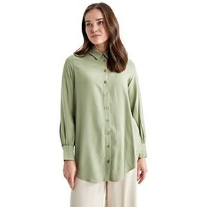 DeFacto Hemdblouse met lange mouwen voor dames, hemd met knopen voor vrijetijdskleding, munt, XS
