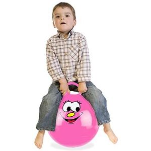 Relaxdays skippybal met smiley, springbal voor kinderen, Ø 45 cm, voor binnen en buiten, tot 150 kg, in het roze