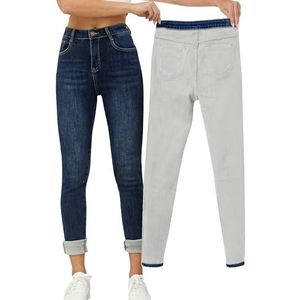 Yehopere Winterjeans voor dames, fleece gevoerd, slim fit, warme skinny jeans met hoge taille, Blauw, M