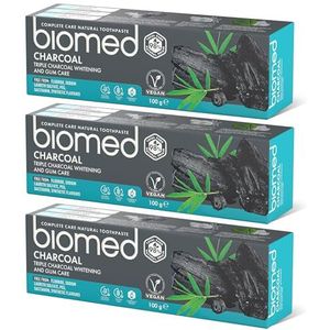 Biomed Charcoal 98% natuurlijke Whitening tandpasta/Gum Care, Bamboe Houtskool/Vegan, SLES gratis 100 g (pak van drie)