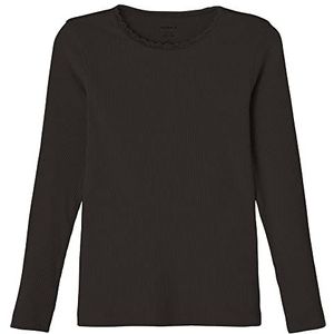 Bestseller A/S Nkfkab Ls Slim Top Noos shirt met lange mouwen voor meisjes, zwart, 122/128 cm