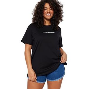 Trendyol Vrouwen Vrouw Relaxed Fit Basic Crew Neck Knit Plus Size T-shirt, Zwart, 6XL Grote Maten