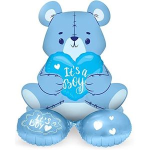 Folat 65860 beer jongen blauw 61 cm staand, schattige ballonset, baby boy ballon, folieballon voor babyshower, geboorte, kinderverjaardag, cadeaudecoratie