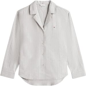 Tommy Hilfiger Dames LS STREPE FLNL SHIRT PJ SET UW0UW06229 Set, Grijs, XS, Grijs (dunne streep lichtgrijs), XS