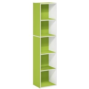 Furinno Luder Boekenkast/Boekenplank/Opbergplanken, 5-Tier Kubus, Groen/Wit