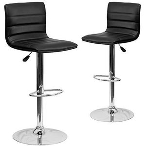 Flash Furniture Vincent Moderne zwarte vinyl barkruk met rugleuning, baliehoogte, draaibare kruk met verchroomde sokkel, 2 stuks