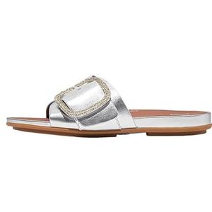 Fitflop Gracie Crystal Maxi-Buckle Metallic-Leather Slides Sandaal voor dames, Zilver, 41 EU