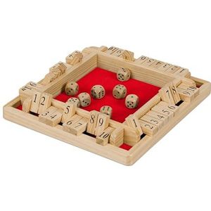 Relaxdays Shut The Box, 10-delig, 2 tot 4 spelers, hout, klapspel voor kinderen en volwassenen, dobbelspel, natuur/rood, 1 stuk