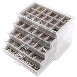 Acryl - Sieraden Organizer - Grijs - Box met 5 Lades - Stapelbare Oorbelhouder voor Ringen en Armbanden