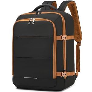 Kono Handbagagetas voor onder de stoel, 45 x 36 x 20 cm, handbagagetas, reisrugzak met grote capaciteit (zwart/bruin), Zwart/Bruin, Handtassen Onderstoel Carry on Rugzak