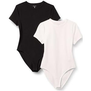 Amazon Essentials Slim-fit T-shirtbody voor dames, stretch, katoen, jersey, 2 stuks, zwart/wit, maat S