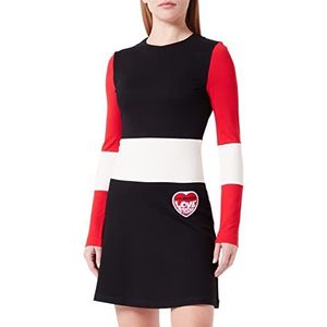 Love Moschino Dames lange mouwen Color Block with Embroidered Love Storm Dress, Zwart Beige Rood, 40