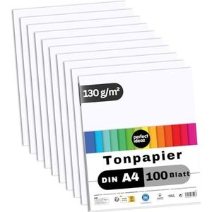 perfect ideaz 100 vel wit gekleurd DIN-A4-papier, gekleurd tekenpapier wit, witte vellen in 130 g/m², knutselvel wit, accessoireset voor knutselen, materiaal doorgeverfd, doe-het-zelf