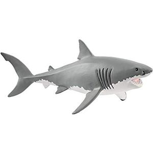 schleich Wild Life 14809 Realistische witte haaifiguur, duurzame en pedagogische haai, zeedierfiguur om fantasierijk te spelen, set dierenfiguren voor kinderen vanaf 3 jaar