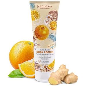 Jean & Len Body Lotion Orange en Ginger, lichte textuur, trekt snel in, geschikt voor alle huidtypes, pH-huidneutrale formule, huidcrème, zonder parabenen en siliconen, vegan, 250 ml