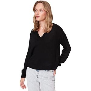 Trendyol Dames V-hals Plain Regular Sweater Sweater, Zwart, M, Zwart, M