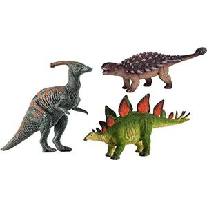 MOJO Set van 3 figuren prehistorische dieren en dinosaurussen, maat XXL (bevat: 1 ankylosaurus, 1 parasaurolophus en 1 stegosaurus groen)