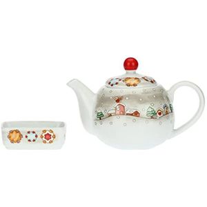 THUN - Theepot met zakhouder van versierd porselein - lijn wintercadeaus - kerstcadeau 2022 - theepot 23,5 x 14,5 x 16 cm H cm; 1,1 l