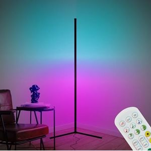 BRILONER RGBIC led-vloerlamp met afstandsbediening, Magic RGB ledlamp als gaming-decoratie, sfeerverlichting met muzieksensor, led lightbar dimbaar, meerkleurig licht, zwart, 1,43 m hoog